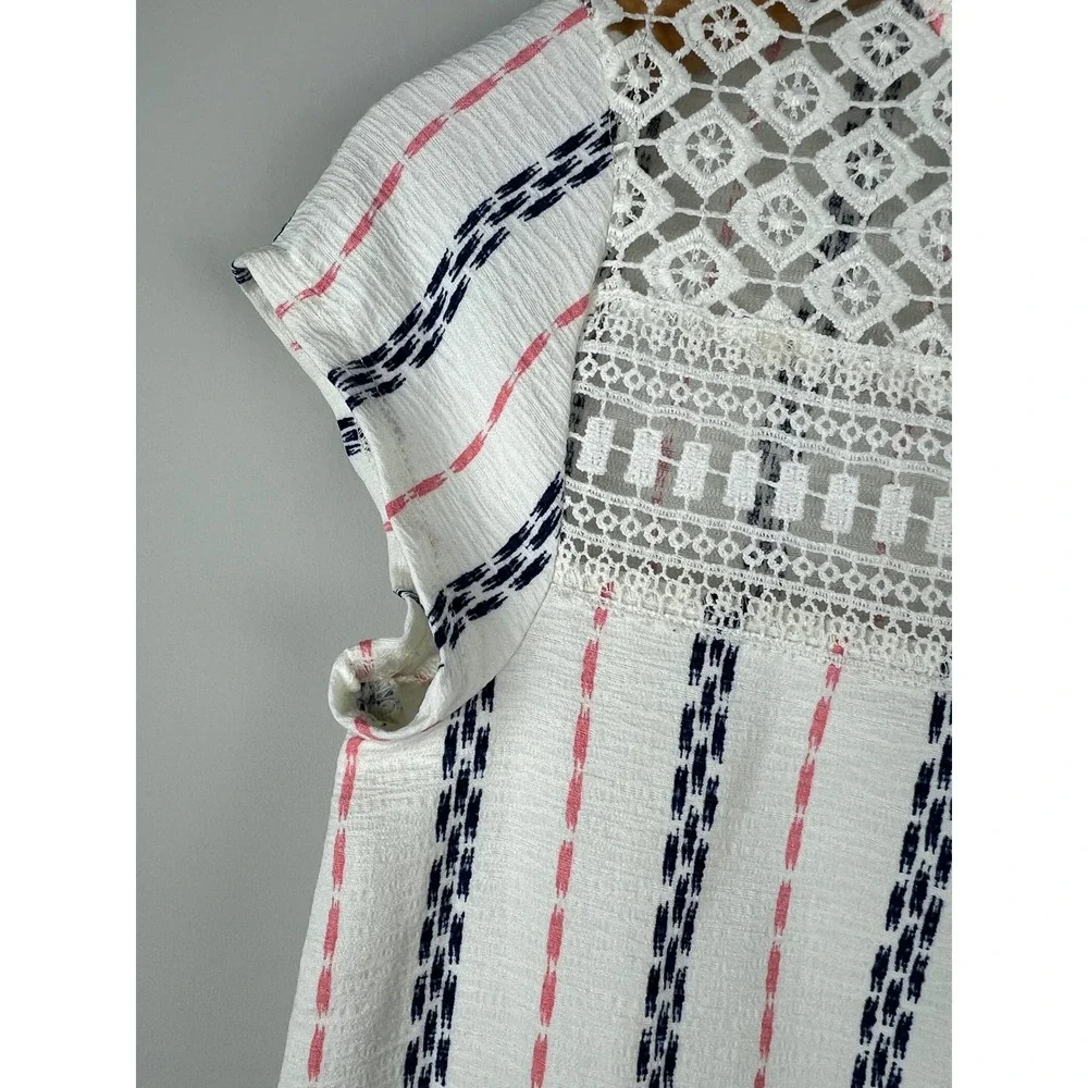 Xhilaration Girls XS White Navy Pink Striped Crochet Lace Shift Dress NWT - Picture 3 of 9